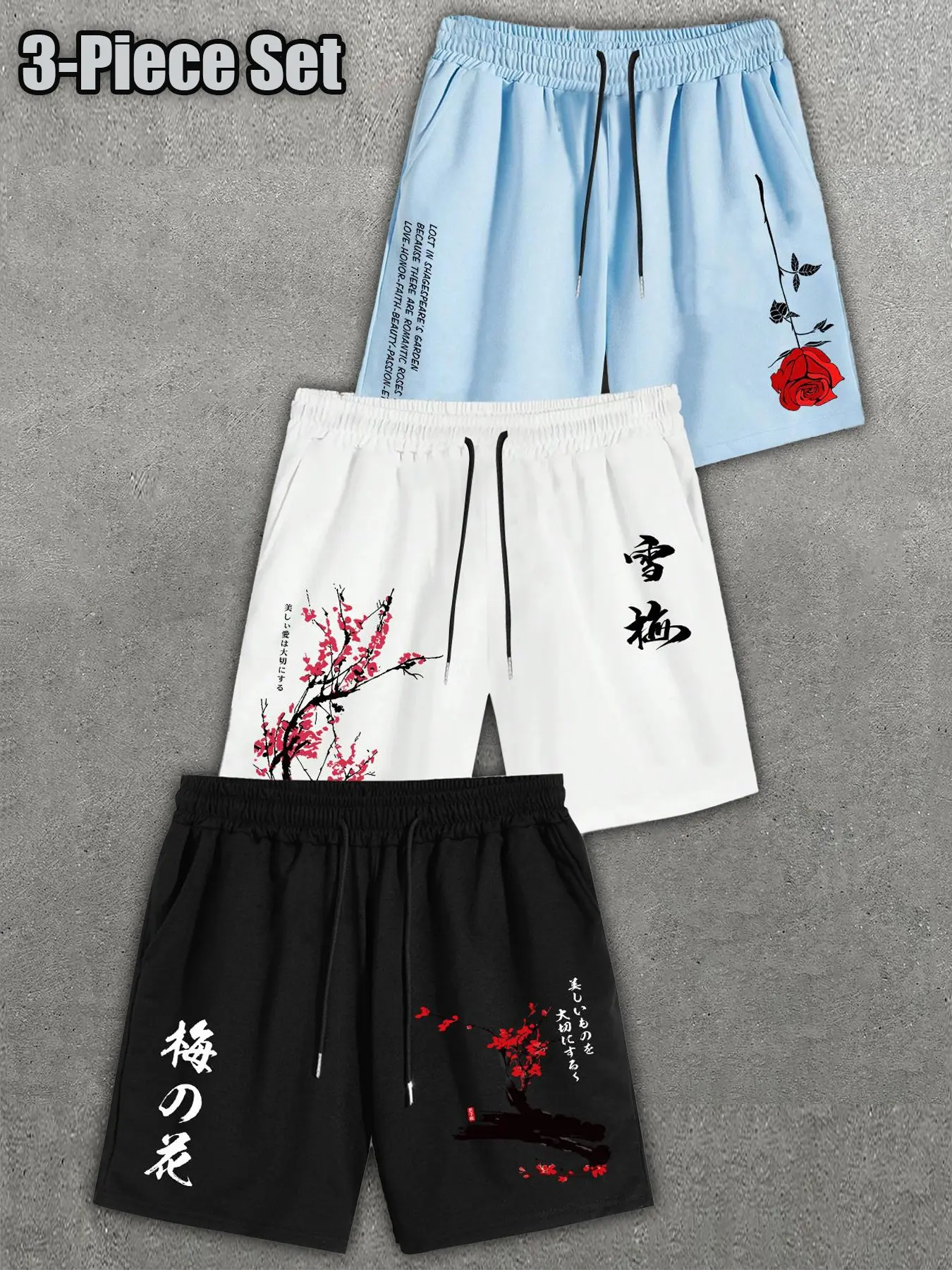 Men's Casual Floral Print Short Pants Set, Loose-Fit Drawstring Waist, Unisex Streetwear, Ideal for Gym & Outdoor Activities, Menswear Clothes