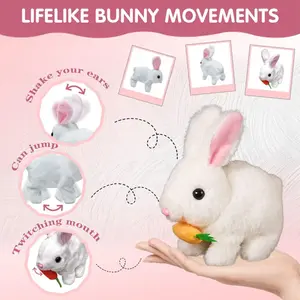 Lifelike Bunny Pal Toy Realistic Bunny Jumping Twitching and Shaking wiggle Ears, interactive Bunny Realistic Bunny Toy, Realisti