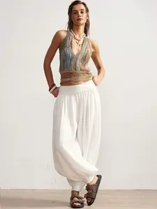 Bohemela Boho Spring Summer Outerwear Tie-Neck Backless Sexy Patchwork Knit Sweater for Women Western Country Style Concert Party Romantic