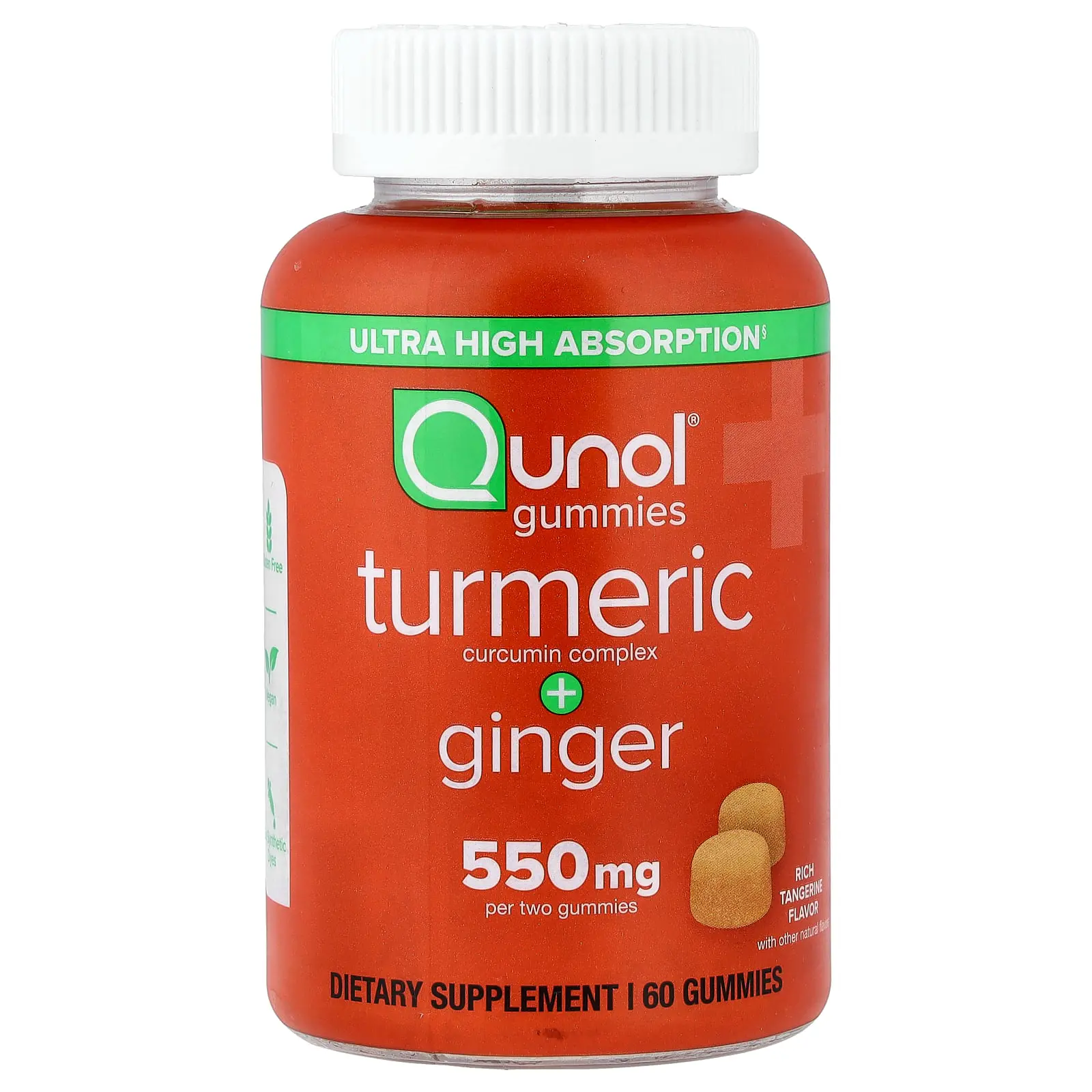 Qunol Turmeric Curcumin Complex + Ginger, Rich Tangerine, 60 Gummies