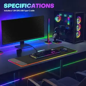 XXL Gaming Mouse Pad with Magnetic Wireless Charging RGB Black Desk Mat 15W Fast Charge Ideal for Gaming