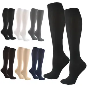 Unisex Stripe Pattern Compression Socks - 6/12 Pairs, Knee-High to Over-Thigh, Pain Relief, Pressure Support, Stretch for Circulation, Ideal for Athletes (Basketball, Running)