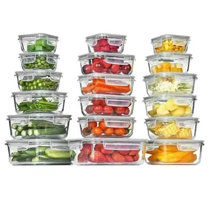 Vtopmart 18 Pack Glass Food Storage Containers with Airtight Lids, BPA Free, Reusable for Meal Prep, Lunch, Salads, Soups, Freshness Kitchen Rectangle Square Silicone