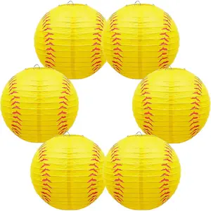 6 Pieces 8 Inches Softball Hanging Paper Lantern Decoration for Sports Themed Party Festival Celebration