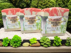 Peppermint Essential Oil Scent Handcraft Artisan Soap Bar Infused with Natural Herbs ~ Colloidal Oatmeal ~ Hibiscus Powder ~ Aloe Vera ~ Cold Process Soap