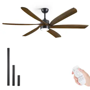 60/72 Inch Ceiling Fan with Light and Remote, Farmhouse Rustic Design ceiling fan, 6 Solid Wood Blades High CFM, 3-Color Dimmable LED, Reversible DC Motor, Timer 1/4/8H, Quiet Indoor/Outdoor Fan for Patio, Bedroom, Living Room