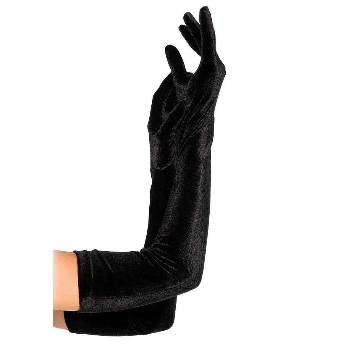 Women's Black Stretch Velvet Opera-Length Gloves - Soft, Hand Wash, Tailored, Vintage, 1 Size, for Flapper Costumes, Party Events, Edgy Elegance Fashion Accessory, Formal Events, One Size