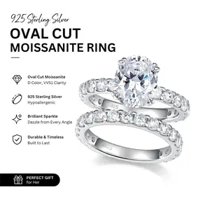 S925 Sterling Silver 7×9mm Lab-Grown Moissanite Wedding Ring Set, GRA Certified D Color VVS1 Engagement Rings for Women queen.
