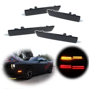 Smoke Lens Front Amber & Rear Red LED Side Marker Lights For Dodge Challenger 2015 2016 2017 2018 2019 2020 2021 2022 2023 Replace OEM 68195797, 68195796