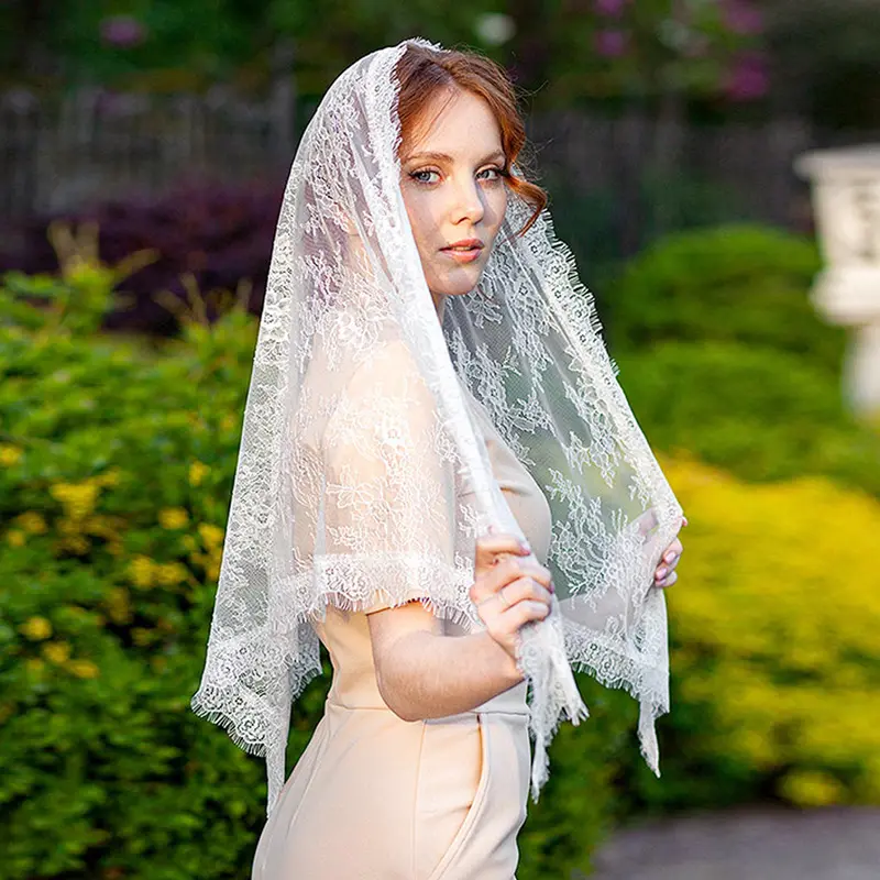 Fashion Women Mantilla Head Covering Lace Triangle Scarf Flower Kerchief Elegant Ladies Shawl Headscarf Catholic Prayer Chapel