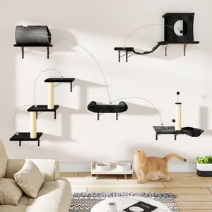 [dealsforyoudays] 7-Piece Cat Wall Shelves Set – Includes Scratching Post, Cat Bed, Hammock, Toys, Tunnel, Bridge & Soft Platform