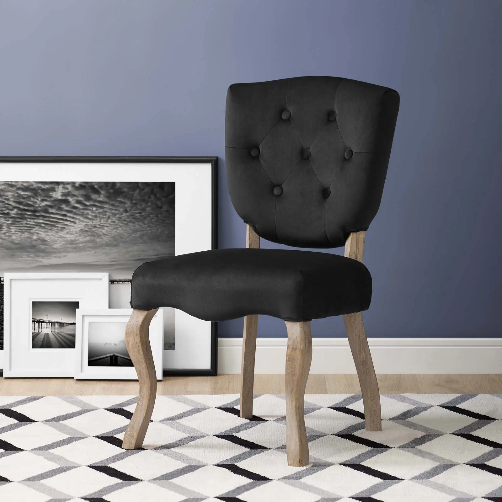 Modway Array Vintage French Performance Velvet Dining Side Chair in Black