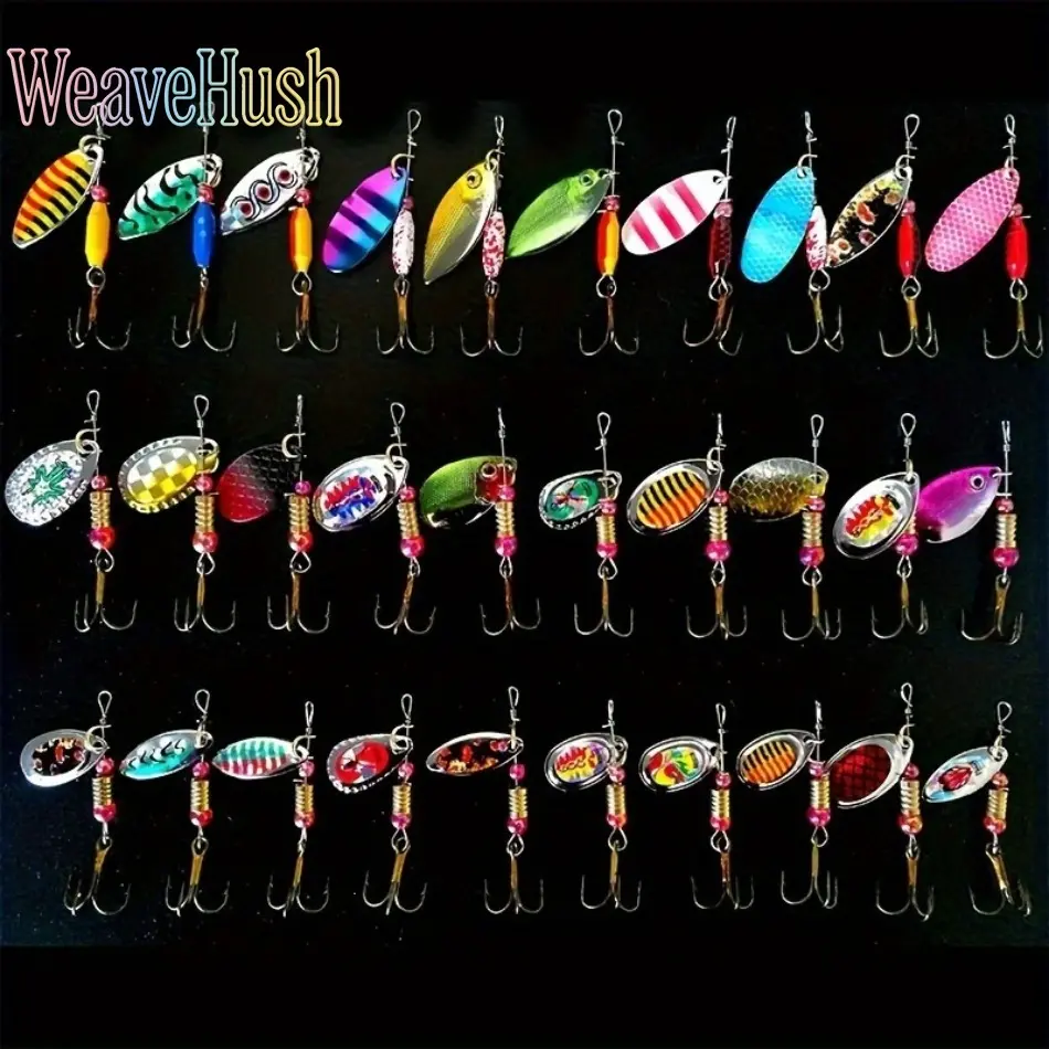 30-Piece Rotating Spoon Lures Kit - Realistic Fish-Shaped Baits, Sharp Treble Hooks for Freshwater, Saltwater Fishing, Fishing Lures, Adults