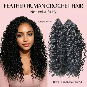 Feather Crochet Human Hair Extensions For Black Women 18Inch Burmese Curl Pre-separated Invisible Knots