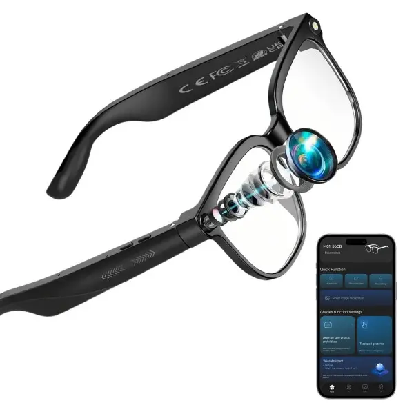 Aovemt AI Smart Glasses with Camera – 1080P HD Video & Audio, Real-Time Translation, ChatGPT Assistant, Bluetooth Smart Sunglasses with Noise Reduction, Prescription Lenses Compatible