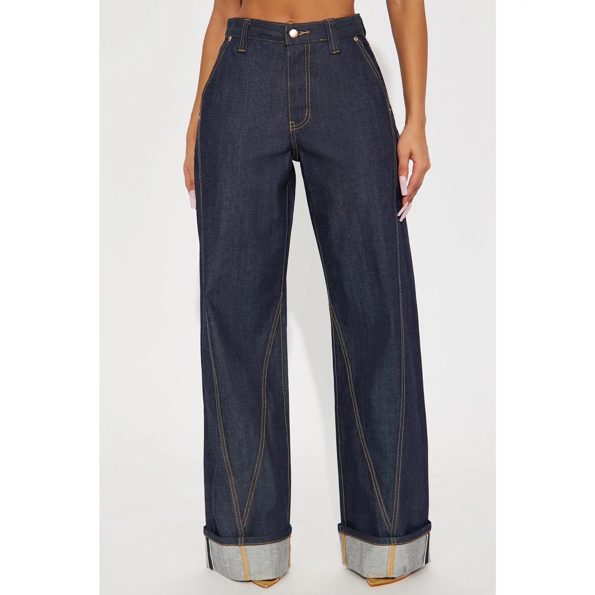 Premium Selvedge Wide Leg Trouser Jeans - Dark Denim Premium Selvedge Wide Leg Trouser Jeans - Dark Denim