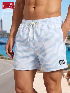 Men's Beach Shorts, Loose Fit Swim Trunks, Mesh Triangle Lining, Quick Dry, Blue Camo, Casual Style, Elastic Waist, Summer Swim Trunks
