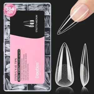 Beetles Gel Nail Tips Etch-X, 384pcs 12 Sizes, Pre-Etched Half Matte Full Cover Soft Gel Nail Tips, Press on False Nail Extension Acrylic Fake Nails, Easy DIY Salon Art