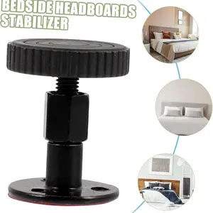 Black adjustable bed frame anti-vibration tool, equipped with a headboard stopper, comes with furniture pads and screws. No need to worry about the bed frame creaking anymore, it protects the wall from impact, and is easy to install.