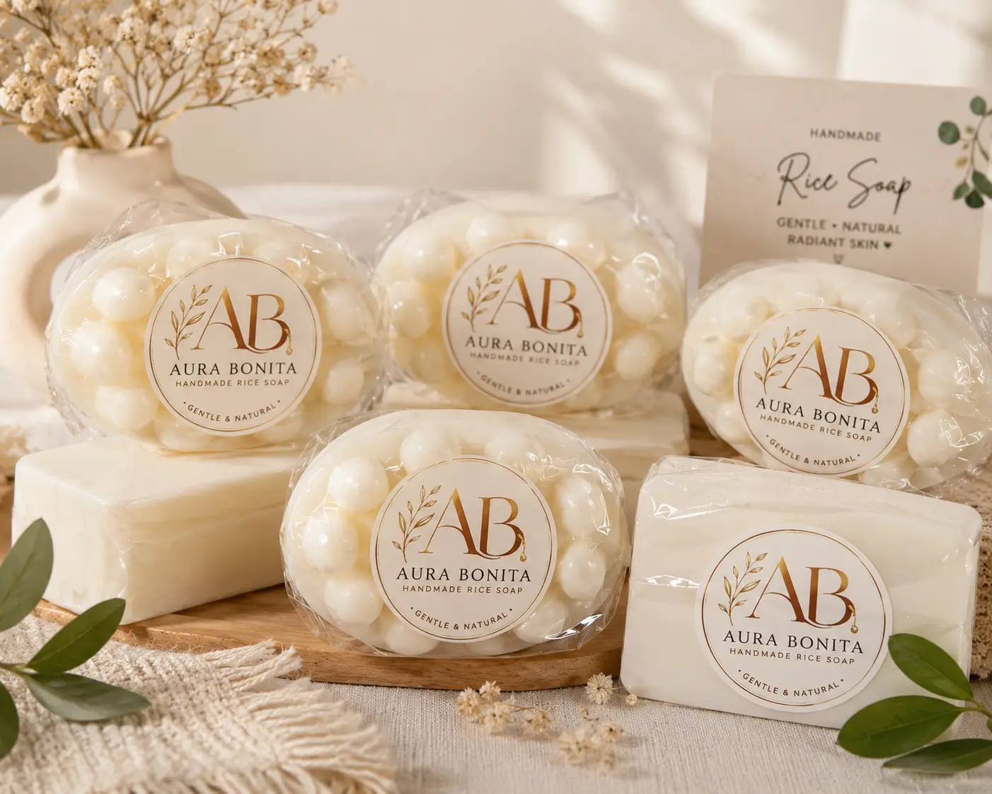 “Handmade Rice Soap”.