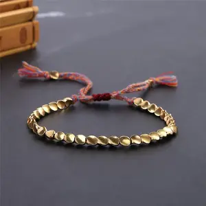 Handmade Tibetan Buddhist Braided Cotton Copper Beads Lucky Rope Bracelet Unisex