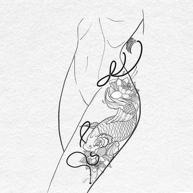 1pcs Koi Herbal Juice Tattoo Sticker Unique Design Sexy Spicy Girl Fake Tattoo Male and Female Leg Waterproof Quality Temporary Tattoo Halloween Party Festive Gift Y2K