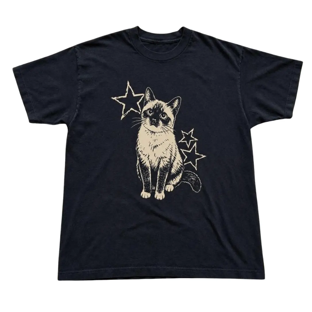 Cute Siamese Cat T-Shirt, Cat Lover, Animal Tee, Gifts Shirt, Unisex Vintage Graphic Tees Gothic Grunge Y2k Emo Scene Amity Affliction Style Clothes Men Women Streetwear