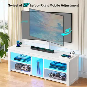 RaybeeFurniture 70 inch TV Stand with Mount & LED Lights, Swivel Modern Entertainment Center with Power Outlet, Wood Media Console for Living Room, Bedroom