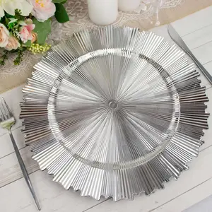 6-Pack Acrylic Plastic Charger Plates 13" Round Metallic Silver with Sunray Scalloped Rim - Dinner Charger Tableware