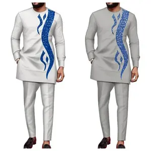 KaftanMen'sSuitPrintedTopTrousersAfricanEthnicCasualTraditionalCloth2PCSSuitsOutfitsWeddingWearFashionMaleSets