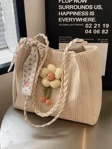 Women's New Fashion Woven Tote Bag, Vintage Simple Large Capacity Beach Shoulder Bag, Casual Commuter Tote for Work Travel