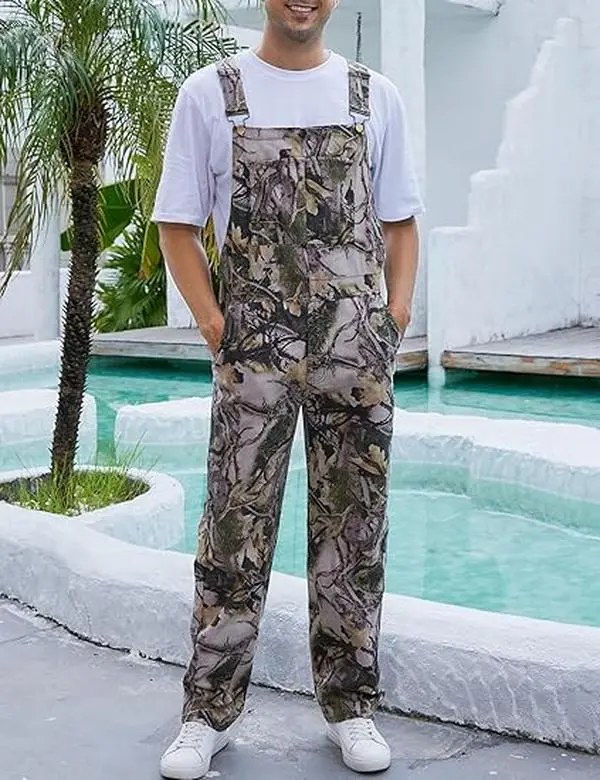 WIRDATRD Camo Redneck Bibs Overalls for Men Denim Adjustable Straps Work Utility Coveralls Camouflage Jumpsuit Hunting Outwear Menswear