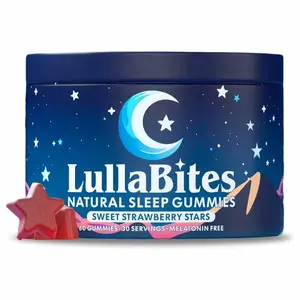 LullaBites - Natural Sleep Gummies - Made in USA - With 5-HTP, L-Theanine, Magnesium & Valerian Root - Melatonin Free - Vegan - Halal - Sugar, Gluten Free - Sweet Strawberry - 60 Gummies - 30 Servings