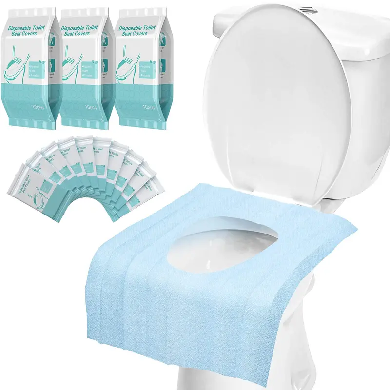 XL Disposable Waterproof PE Toilet Seat Covers, 30 Pack Rectangular Plastic Double-Layer (16x24 in, 50% More Than 20 Packs) Individually Wrapped for Adults & Kids, Home Travel Airplanes Bathroom Accessory to Avoid Direct Toilet Contact
