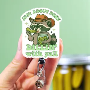 Xray Girl Creations Done Dillin' with Yall Badge Reel - Cute Racoon ID Holder with Retractable Swivel Clip & 360-Degree Rotation for Nurses & Hospital Workers