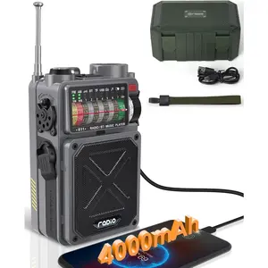 R11 Portable Shortwave Radio - 4000mAh/14800mWh NOAA/SW/AM/FM, Solar/Hand Crank/USB ,  Receiver/USB/TF Playback,with Compass,Flashlight,SOS for Camping &  - Grey