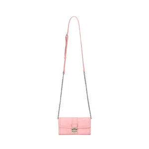 MCM Monogram Logo Lock Chain Strap Coated Canvas Shoulder Bag Large Women's Sakura Pink