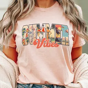 Retro Summer Vibes Graphic Tee surf Beach Vibes Summer Vintage Tshirt Casual Summer Women's Shirt Lightweight Ocean Vacation Top