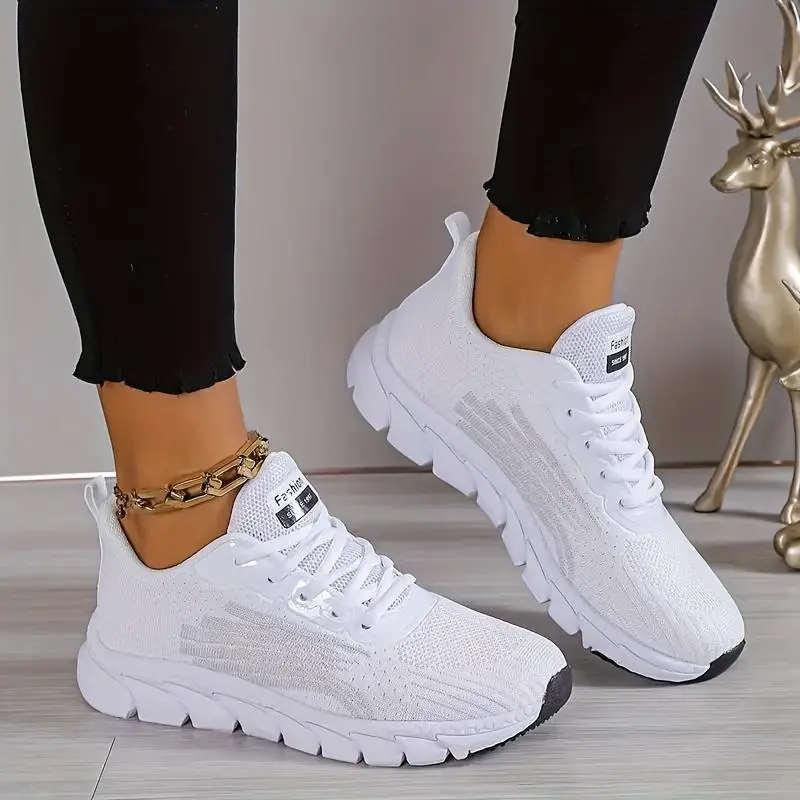 Women's Solid Color Casual Sneakers, Low-Top Female Trainers with Laces, Lightweight Breathable Plus Size Running Shoes for Fitness, Fitness For Everyone, All Seasons
