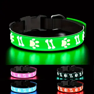 USB-Rechargeable LED Dog Collar with 15 Light Modes, Adjustable Glow Safety Light for Nighttime Walks - Soft Pet Collar with Cute 3D Flash Patterns (Green/Blue/Pink/Red/Black) - for all dog sizes