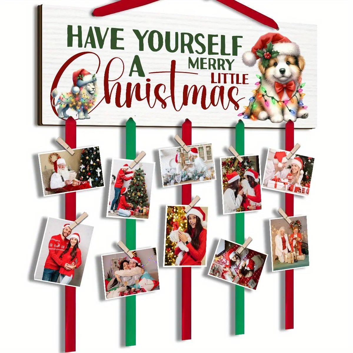 Wooden Photo Display Stand, 1 Set Cute Dog Design Wooden Have Yourself a Merry Little Christmas Sign, Christmas Card Display Stand for Home Decoration