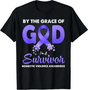 100%cotton By The Grace God I'm A Survivor Domestic Violence Survivor T-Shirt