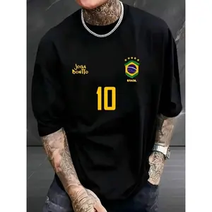 Men's Graphic T-Shirt, Retro Brazil Football Jersey - Legendary Number 10, Football Jersey, Polyester Breathable Knit Fabric, Regular Fit Round Neck Design, Casual Football Fan Outfit, streetwear, tiktok shop deals, summer outfits, guys gifts, summer clo
