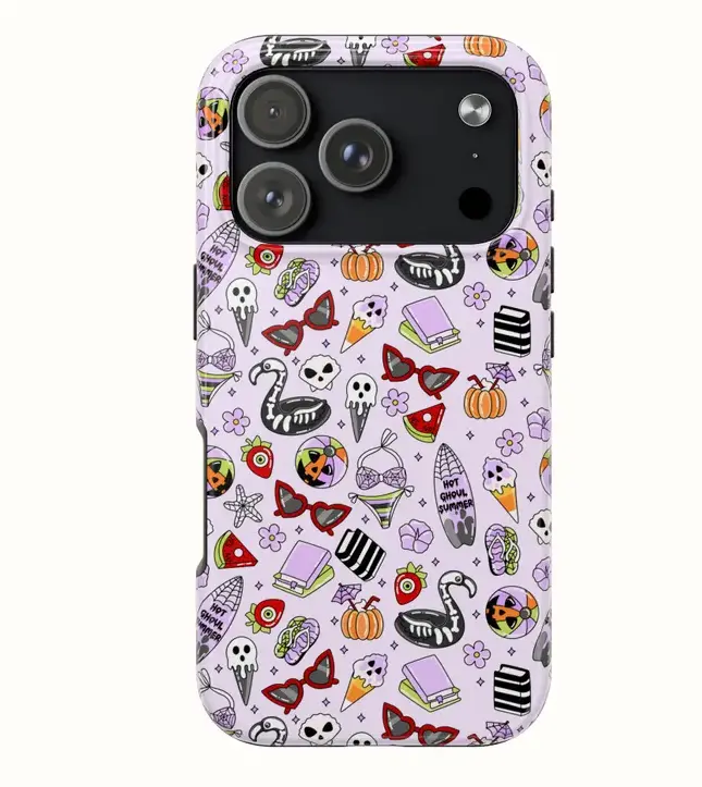 Summerween Phone Case, Spooky Cute Halloween Doodle iPhone Case, Pastel Hot Ghoul Summer Ghost