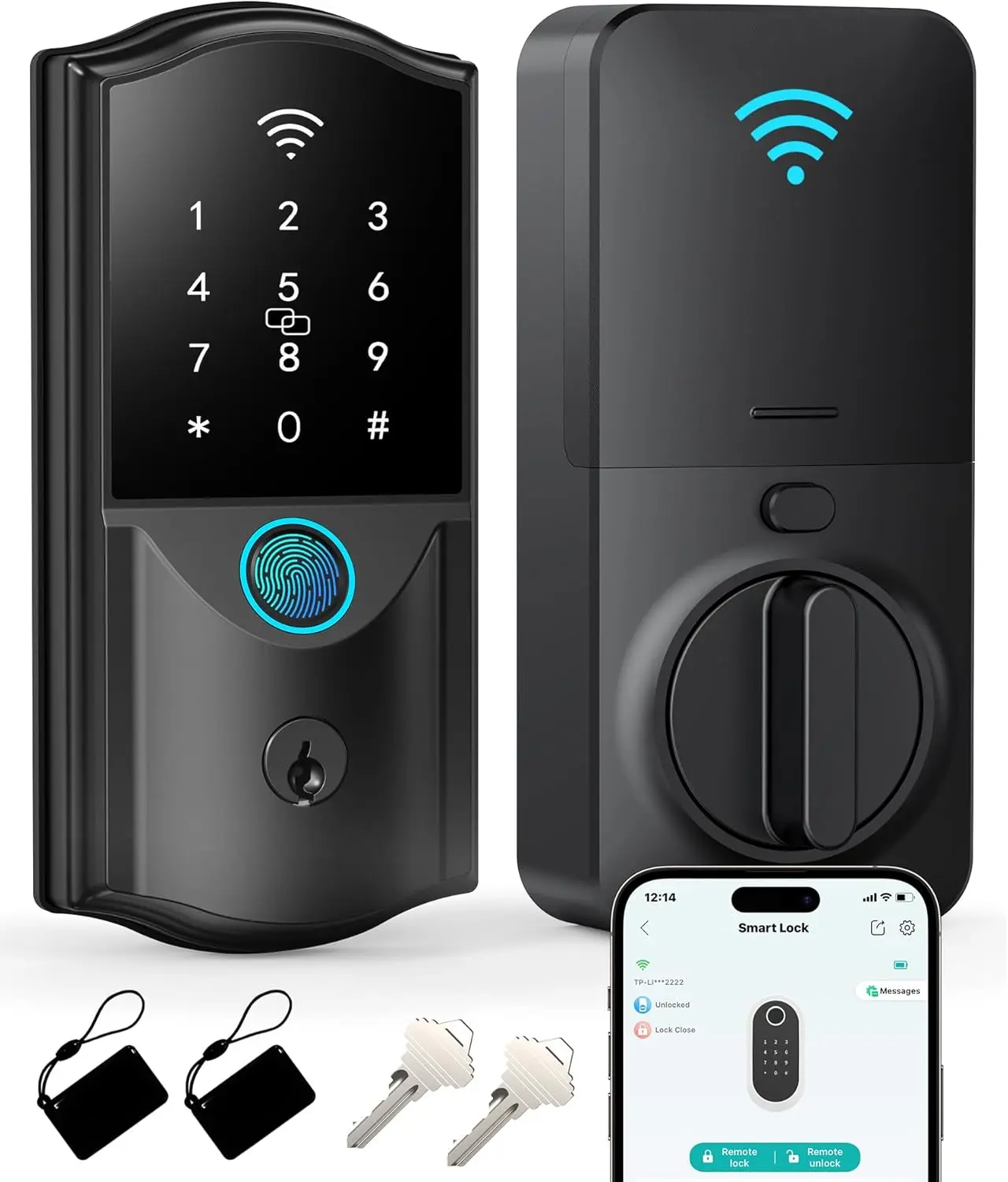 Built-in WiFi Smart Deadbolt - Keyless Entry Front Door Solution with Fingerprint Access, App Control, Electronic Keypad, Alexa & Google Assistant Compatibility, Auto Lock Function