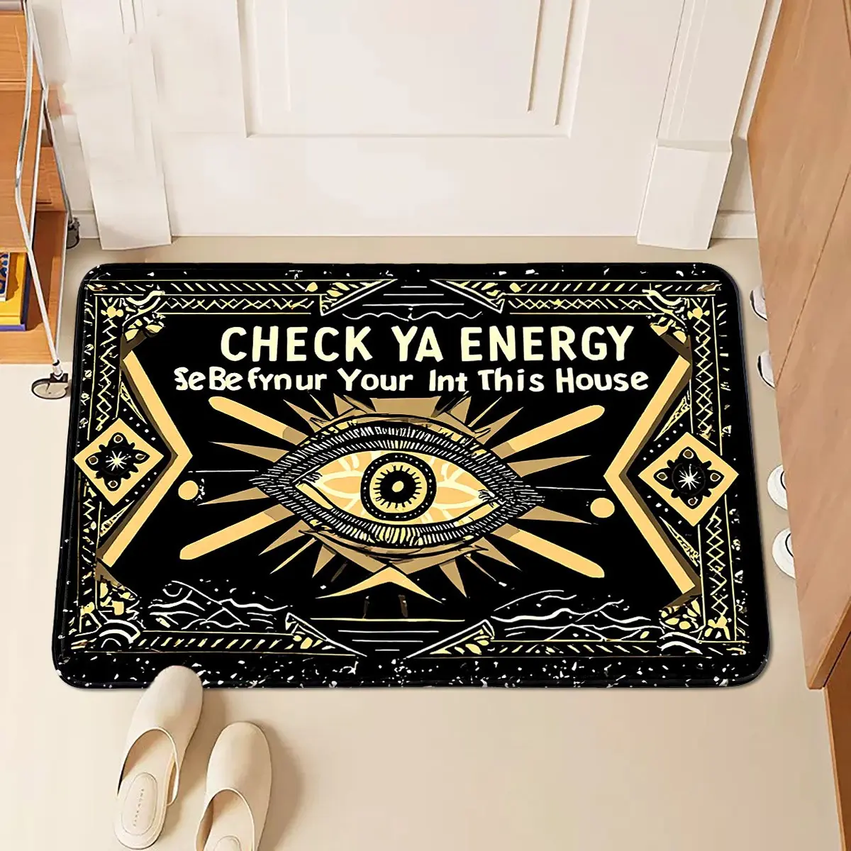 1pc Flannel 100% Polyester Mystic Tarot Evil-Eye ENTRANCE RUG, door/foyer/aisle light absorb light slip-safe, mystic guard welcome first sight, tarot-lover home fit, machine-wash refresh tarot-fan gift