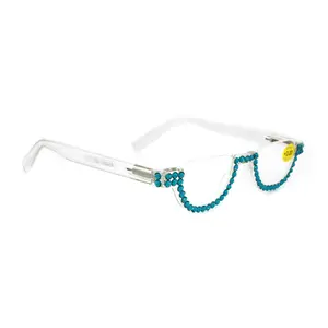 Half Moon, (Bling) Woman Reading Glasses Adorned W (Blue Zircon)  Genuine European Crystals  +1.25..+4  Lower Nose, NY Fifth Avenue