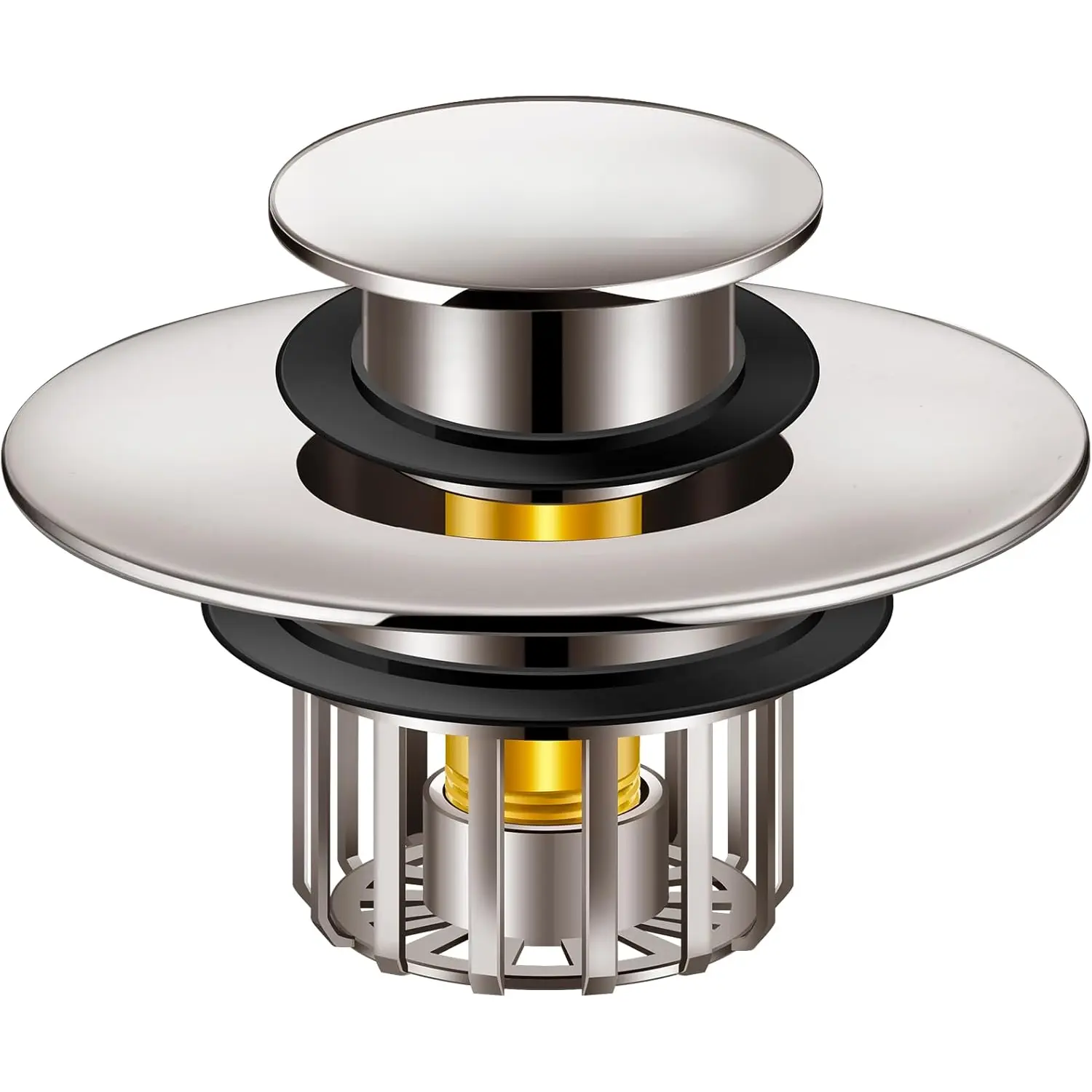 Tub Stopper | Shower Drain Hair Catcher | Pop-up Drain Stopper with Strainer | Bathroom Bathtub Plug | Drain Protector for 1-1/2 to /4" Bath Drain Hole - Brushed Nickel
