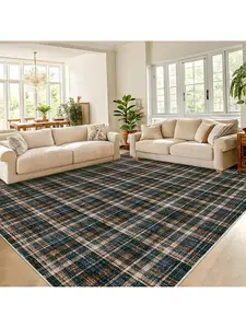 【Christmas Gift】Black brown-2*6 feet  Modern Plaid Machine Washable Area Rug Non Slip Non Shedding Throw Rugs Stain Resistant Pet Friendly For Bedroom Living Room Low Pile Ultra Thin Flodable Indoor Carpet For Dining Room Kitchen Nursery