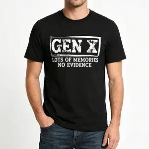 Men's Pure Cotton Gen X Graphic T-Shirt, "Lots of Memories No Evidence" Funny Retro Print Crew Neck Tee, Casual Short Sleeve Streetwear for Daily Wear